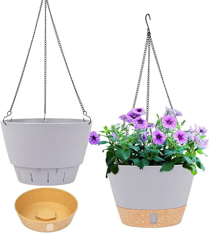 QCQHDU 2 Pack Hanging Planters for Indoor Outdoor Plants, 8 Inch Hanging Baskets Flower Pots with Reservoir Tray & Visible Water-Level by GreenHaven Gardens