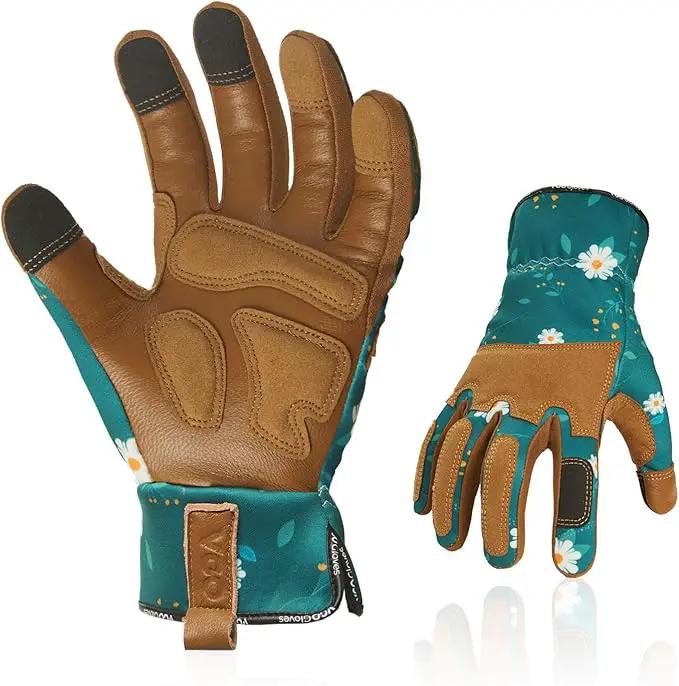 Vgo... 1Pair Gardening Gloves for Women, Goatskin leather Thorn Proof Working Gloves for Weeding, Digging, Raking, Pruning and Planting,Touchscreen(L,Dark Green,GA7471) by GreenHaven Gardens