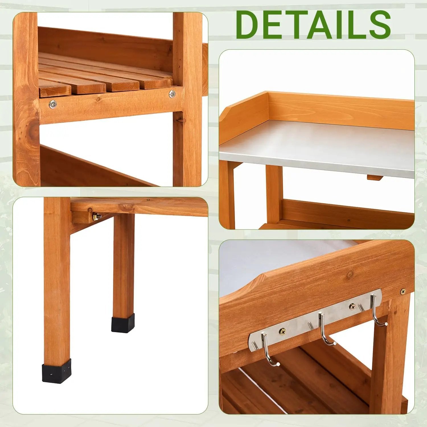 Outdoor Potting Bench Garden Work Station, Solid Wood Planting Table w/Sink Drawer Shelves,Metal Top, Folding Patio Furniture for Porch Balcony (29.1 x 14.2 x 35.6(Orange Yellow)) by GreenHaven Gardens