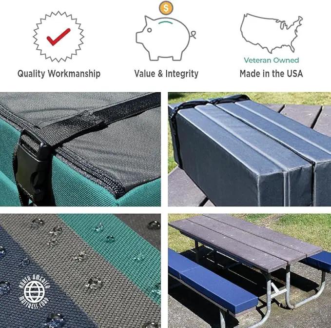 North American Mattress 6' Outdoor Picnic Bench Seat Cushion - 2 Piece Set; 72" (6ft) x 10" x 3"; Navy Blue - Folding & Easy to Carry by GreenHaven Gardens