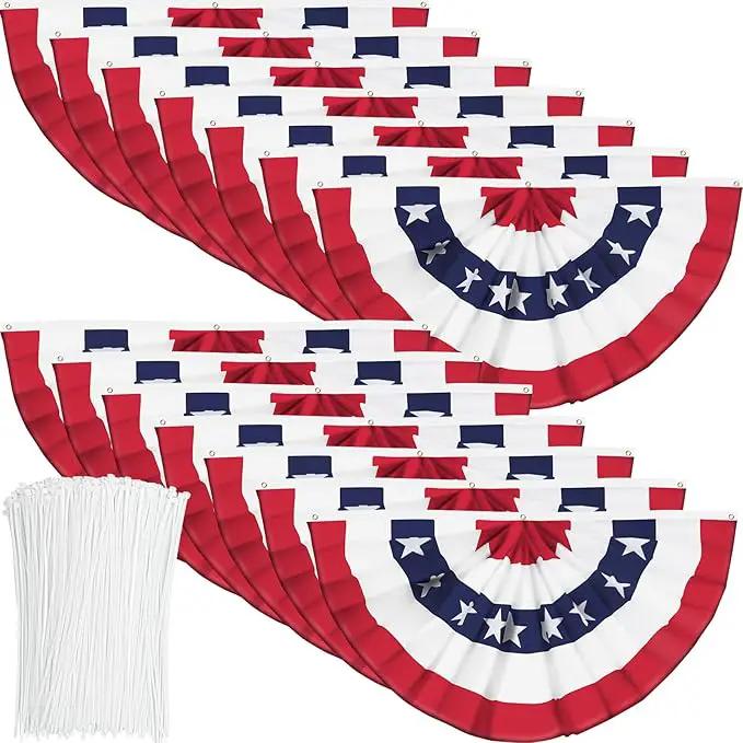 USA Pleated Fan Flag American US Bunting Flag Patriotic Half Fan Banner Flag with Canvas Header and Brass Grommets for 4th of July Memorial Day Indoor Outdoor Decoration (14, 1.5x3 Feet) by GreenHaven Gardens