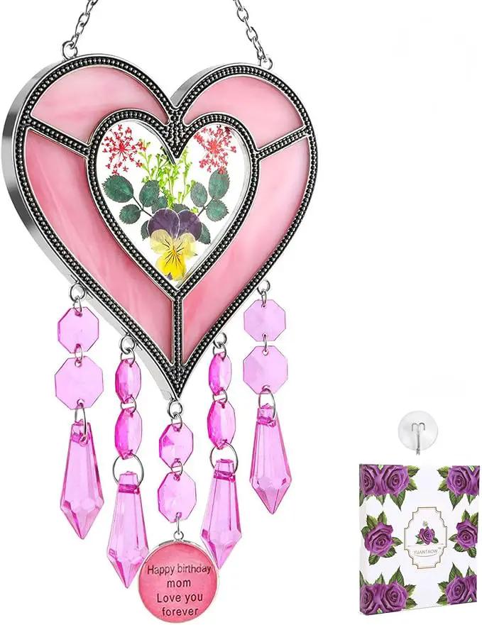 Mom's Birthday Gift Cool Pink Glass Heart Sun Catcher by GreenHaven Gardens