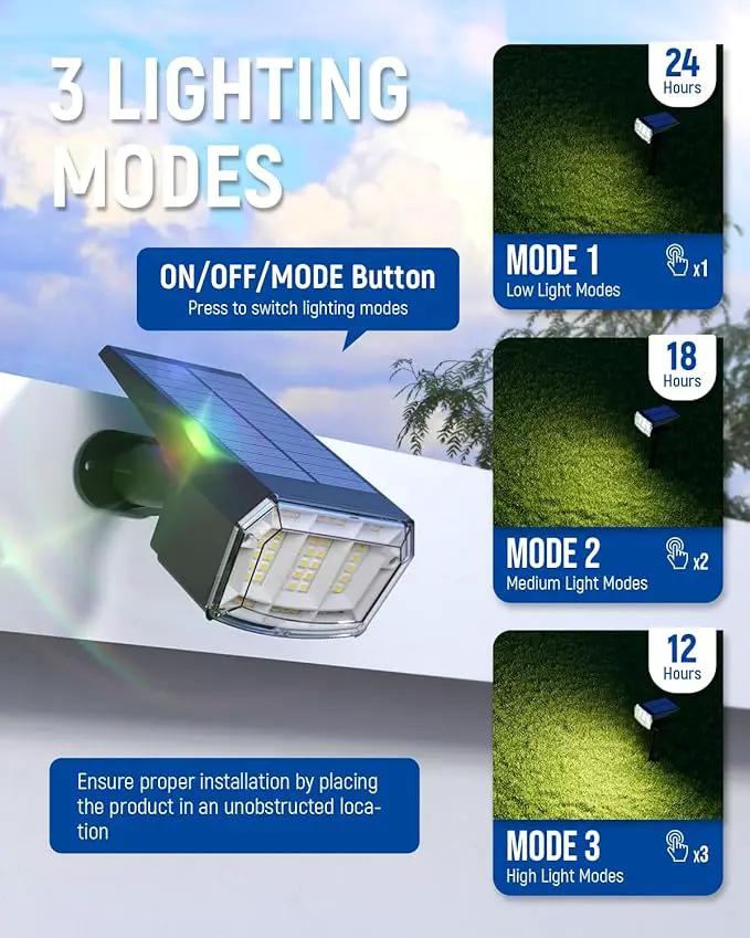 Solar Spotlights - 63LED Outdoor Solar Lights, 3 Pack, IP65 Waterproof, Warm Light by GreenHaven Gardens