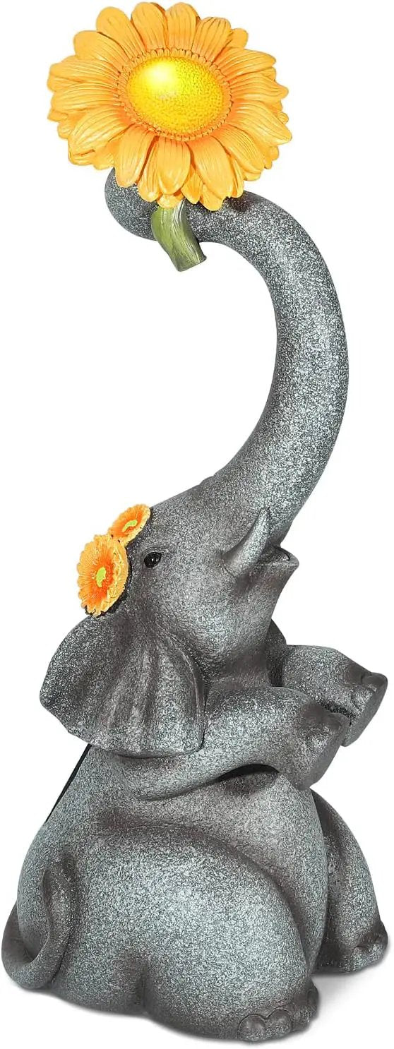 Elephant Sunflower Garden Decor, 14.3" Solar Large Garden Statue, Outdoor Yard Decor, Gifts for Mom, Grandma by GreenHaven Gardens