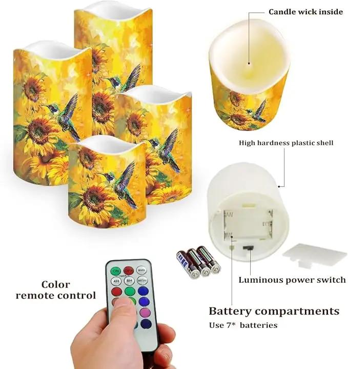 Ystardream Flameless Candle Valentine Candles Hummingbird Unity Candles for Wedding Ceremony Set with Remote and Timer Battery Operated Realistic LED Window Candles Dinner Wedding Sunflower Print by GreenHaven Gardens