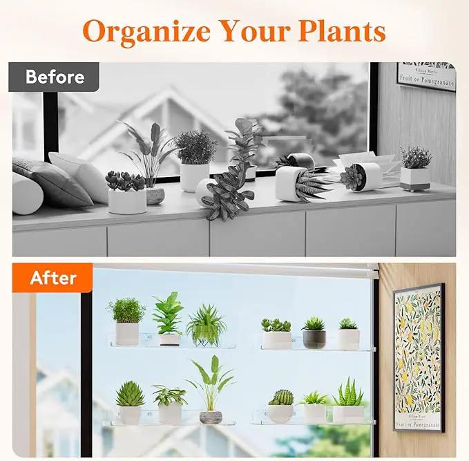 Lifewit Window Plant Floating Shelves 15 inch, 4 Pack Acrylic Suction Cup Shelf, Window Sill Extender for Indoor Succulent Plants, Micro Greens, Seed Starter Pots, Herb Planters by GreenHaven Gardens