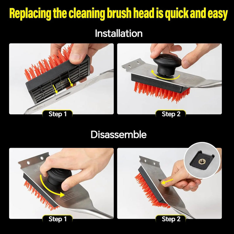 Grill Brush and Scraper, Dual Grip Design,Extra Strong BBQ Cleaner Accessories,Safe Nylon Bristles Barbecue Triple Scrubbers Cleaning Brush for Cast Iron Grates/Porcelain/Charcoal Grill by GreenHaven Gardens