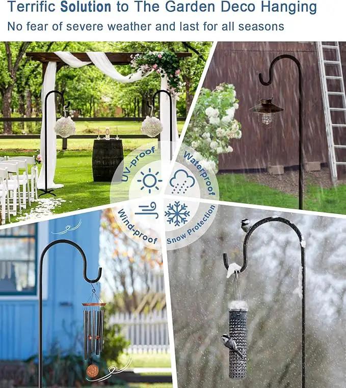 60 inch Outdoor Shepherd Hook with 5 Prong Base (2 Packs), Adjustable Heavy Duty Garden Hanging Stake for Bird Feeder Solar Light Plant Hanger Wedding Decor, Matte Black by GreenHaven Gardens