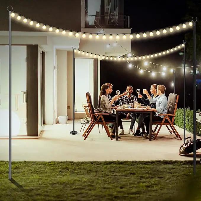 String Lights Poles Outdoor 10.3FT, 2 Pack 2 in 1 Upgraded Metal Light Poles for Hanging String Lights, Outside Lighting Stand with Hooks for Wedding, Parties, Deck, Garden, Fence Decor by GreenHaven Gardens