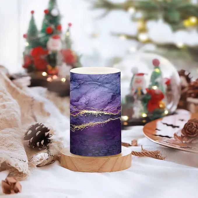 Flickering Flameless Candles, Purple Marble with Golden Veins LED Candles with Remote Timer, Set of 2 Battery Operated Candle for Valentine Wedding Birthday by GreenHaven Gardens