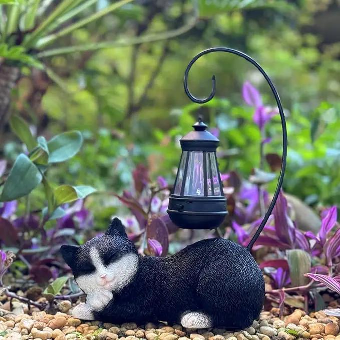 Solar Garden Outdoor Cat Statues Cute Resin Cat Figurine with Solar Lantern, 13 Inch Tall Outdoor Garden Cat Statue Decor for Pathway Yard Lawn Patio & Porch, Gift for Mom and Grandma by GreenHaven Gardens