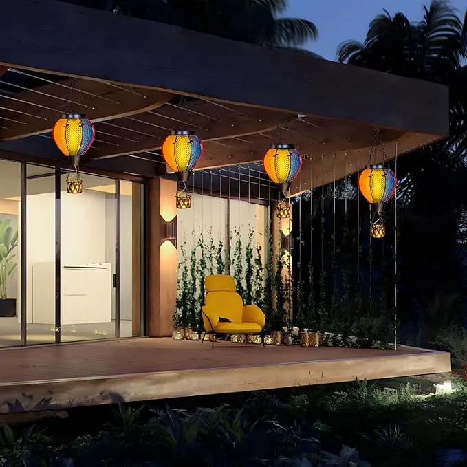 pearlstar Hot Air Balloon Solar Lantern with Flickering Flame Light Outdoor Solar Hanging Lights Waterproof for Garden Yard Farmhouse Patio Pathway Outside Decoration,Glass, Rainbow by GreenHaven Gardens