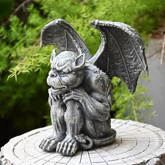 OwMell Gargoyle Statue Garden Guardian Sculpture Figurine Gothic Indoor Outdoor Garden Decor Statue 7 Inch - Sitting by GreenHaven Gardens
