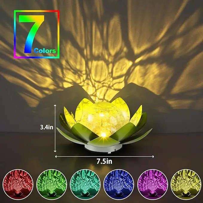 Garden Solar Light Outdoor(2Pack),Crackle Globe Glass Lotus Decoration, Waterproof Metal LED Flower Lights for Patio,Lawn,Walkway,Tabletop,Ground by GreenHaven Gardens