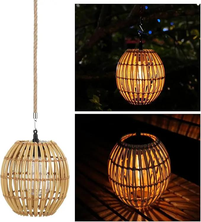 Hanging Solar Lantern Outdoor Waterproof, IP44 Boho Rattan Solar Hanging Light, Large Solar Lantern for Porch Yard Pathway Garden Decor(Bulb Included) by GreenHaven Gardens