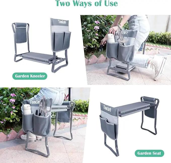TomCare Garden Kneeler Seat Garden Bench Garden Stools Foldable Stool with Tool Bag Pouch EVA Foam Pad Outdoor Portable Kneeler Christmas Gardening Gifts for Women Men,Large 21.65"x10.62"x18.89",Grey by GreenHaven Gardens