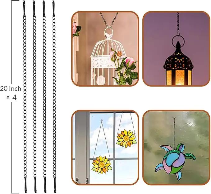 20 Inch Stained Glass Window Hanging Chain Picture Hanging Chain Sunshine Catcher Black Metal Nickel Plating Stained Glass Window Panels Chains 4 Pcs by GreenHaven Gardens