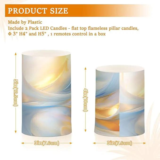 Flickering Flameless Candles, Blue Gold Marble LED Candles with Remote Timer, Set of 2 Battery Operated Candle for Valentine Wedding Birthday by GreenHaven Gardens
