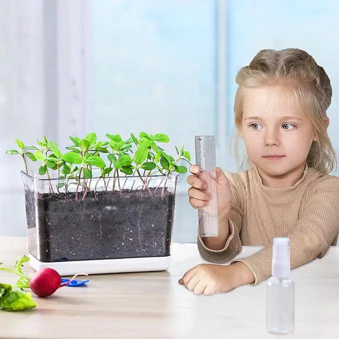 Self Watering Planters for Indoor Plants, 4 Pack Rectangular Clear Plant Pots with Drainage Holes for Spider Plant African Violet, Plant Growth Observations Plant Box for Kids by GreenHaven Gardens