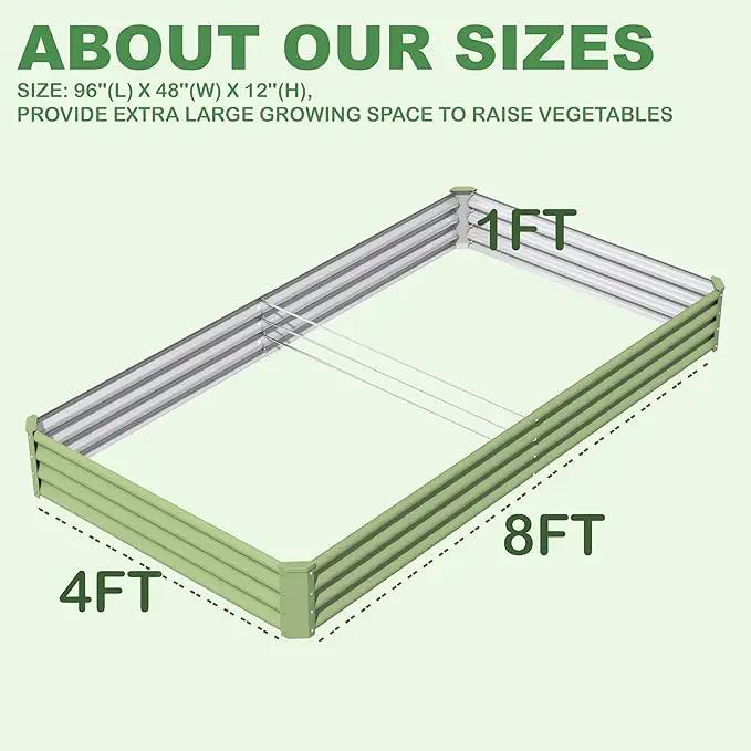 8X4X1ft 2PCS Raised Garden Bed Kit,Galvanized Raised Garden Beds Outdoor,Large Metal Planter Box Steel Kit Flower Herb,Vegetables..Grass Green by GreenHaven Gardens