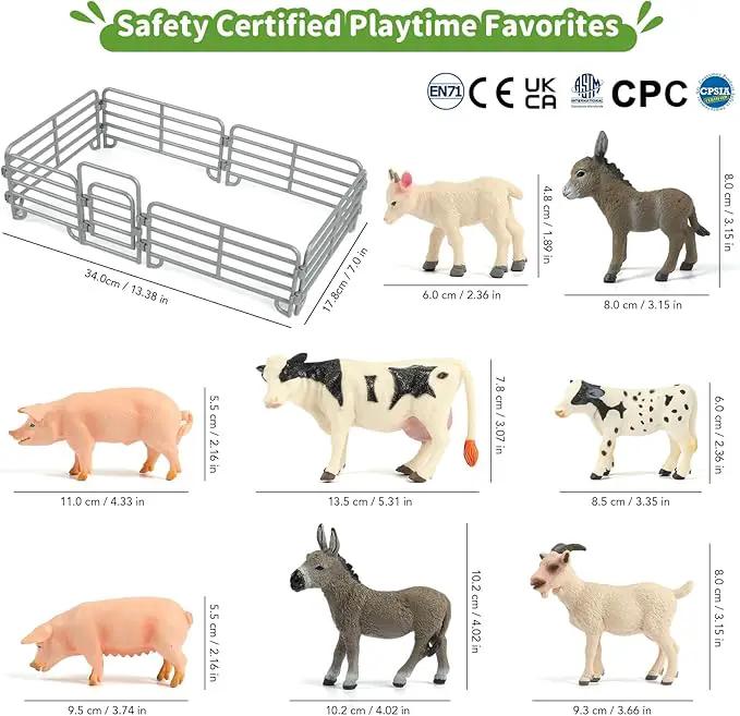 Farm Animal Toys, Realistic Farm Animal Figurines and Fence Playset, Includes Cow Pig Donkey Goat, Birthday Christmas Animal Gift Set for Kids Toddlers (Farm World) by GreenHaven Gardens