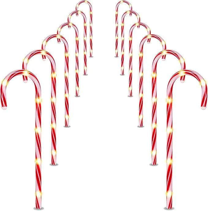 Joiedomi 17” Christmas Candy Cane Pathway Markers Lights with Stake, Set of 12 Christmas Candy Cane Stakes Lights for Christmas Party Walkway Patio Garden Holiday Outdoor Decoration by GreenHaven Gardens
