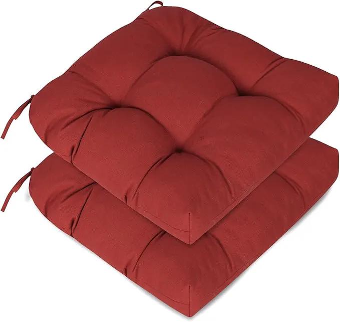 Aoodor 19" x 19" x 5" Tufted Outdoor Chair Cushions, Water Resistant & Fade Resistant Polyester Dining Chair Pads with 2 Straps for Patio Furniture, Set of 2 by GreenHaven Gardens