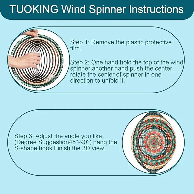 TUOKING Mandala Wind Spinners Outdoor Metal 3D Hanging Art Wind Spinner 12 Inch Stainless Steel for Yard and Garden Decoration Worth Gift for Women by GreenHaven Gardens