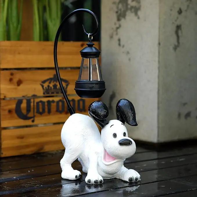 Laughing Dog Figurine with Solar-Powered LED Light 15.9 Inches Tall Perfect for Gift Garden Decor or Housewarming for Dog Lovers White by GreenHaven Gardens