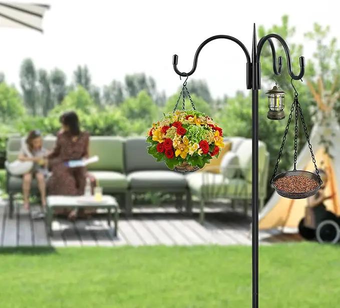 FEED GARDEN [Upgrade Version 92 Inch Three Shepherd Hooks for Outdoor,Bird Feeder Pole with 5 Prong Base, Adjustable Shepard Hooks for Hanging Plant, Solar Lanterns, Wind Chimes, 2 Pack by GreenHaven Gardens