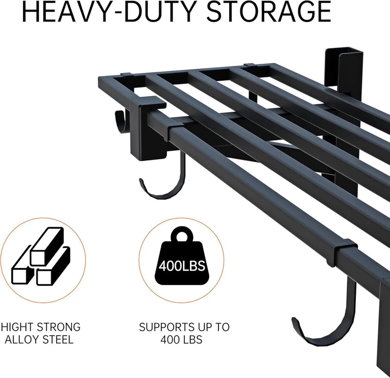 1-Pack Garage Wall Shelving,Heavy Duty Garage Storage Shelves, Wall Mounted Storage Shelving with 6 Hooks, 250LB Capacity, Black by GreenHaven Gardens
