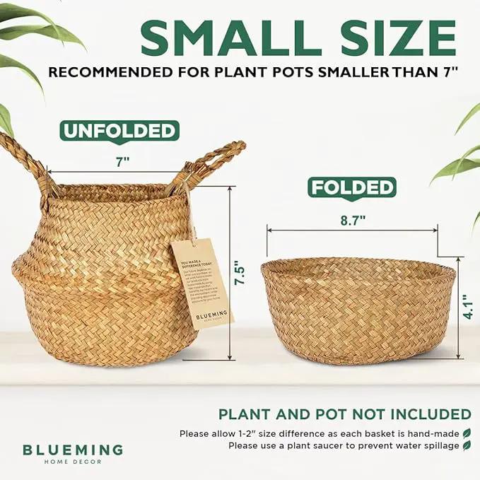 Basket Planter – Seagrass Plant Pot for Artificial Olive Tree, Decorative 6-7 Inch Indoor Wicker Pot with Handles (Original, Small) by GreenHaven Gardens