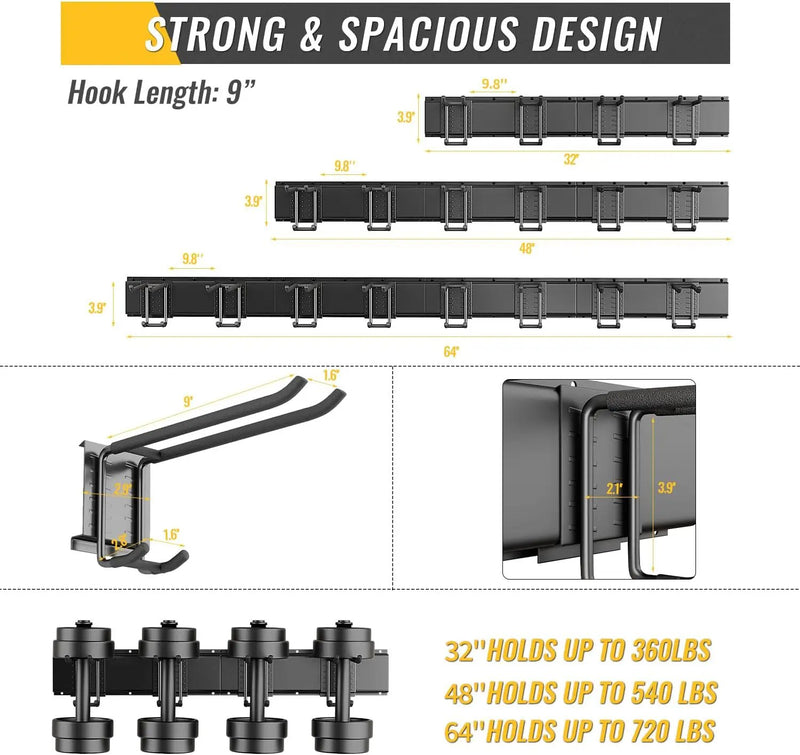 Garage Tool Rack Wall Mount – 48 inches Heavy-Duty Garden Tool Holder with 6 Adjustable Hanging Hooks – Garage Wall Storage Organizer for Shovel, Rake – Max Load 540 lbs (48 inch) by GreenHaven Gardens