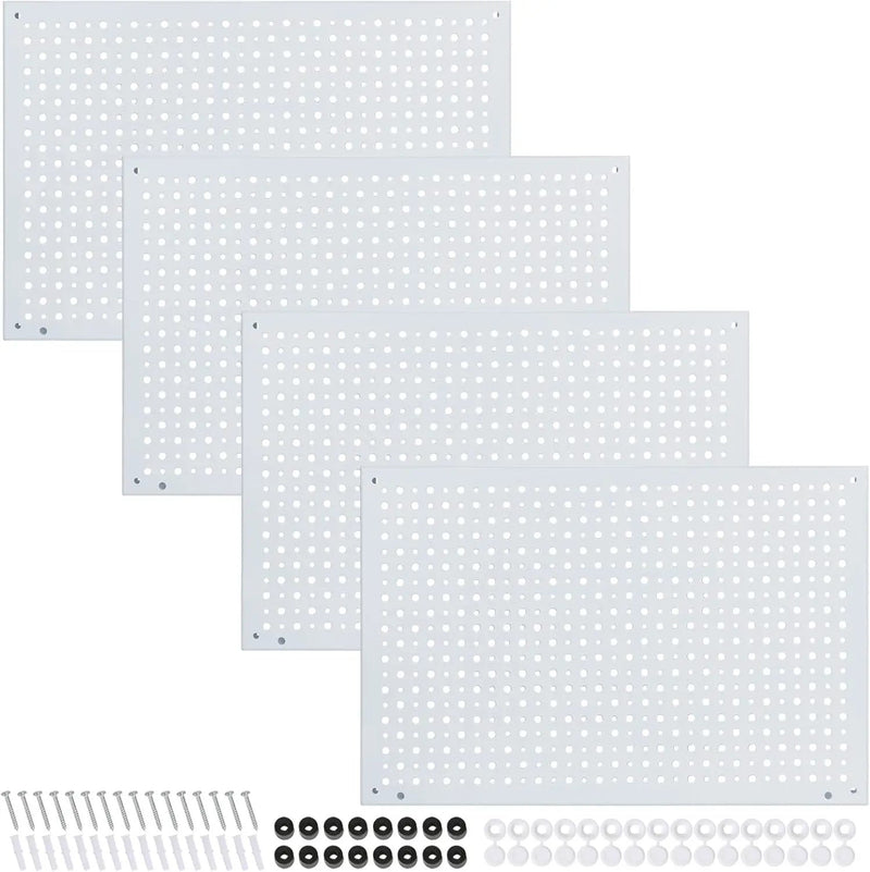 Peg Board, Heavy Duty Steel Organization Panels, Universal 1/8 and 1/4 Peg Board Accessories, Ideal for Garage Tool Storage, Pack of 4(White, 16X10.5) by GreenHaven Gardens