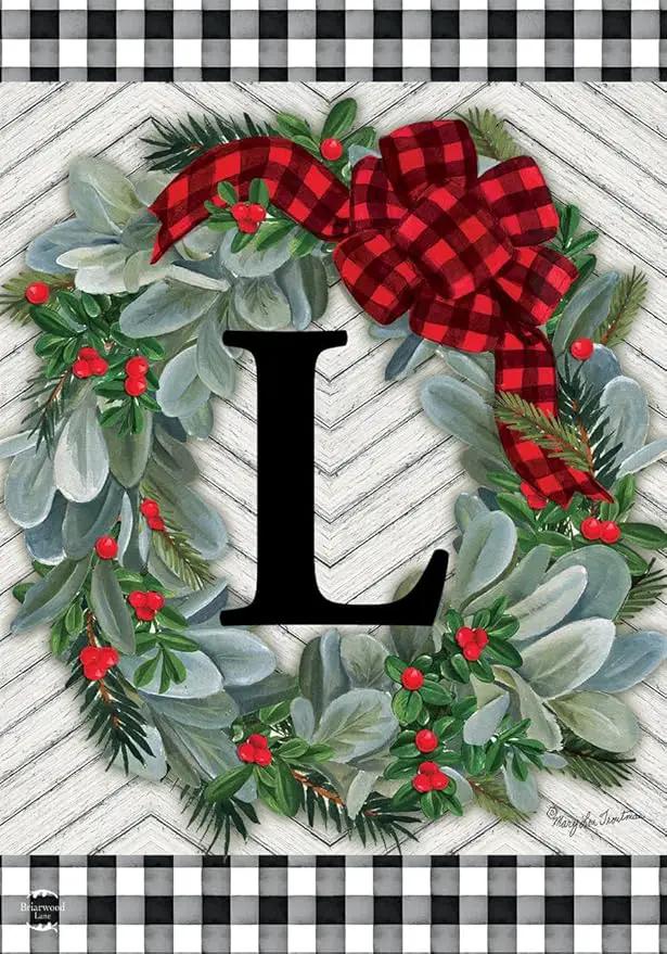 Briarwood Lane Winter Wreath Monogram Letter L Garden Flag by GreenHaven Gardens