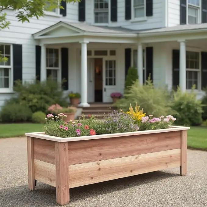 Handmade Custom Heavy Duty Rectangular Raised Cedar Wood Garden Planter Box – 46", 36", 24" – Indoor/Outdoor Farmhouse Style for Flowers & Vegetables – Made in USA (46" L x 15.5" W x 16.5" H) by GreenHaven Gardens