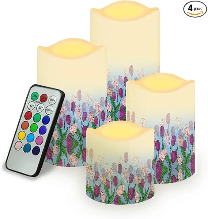Ystardream Purple Tulips Flameless Candles with Timer Led Candles Flickering 4 Candle Sets for Home Decor,18 Key Remote Control，Dancing Flame, True Wax, Battery Power by GreenHaven Gardens
