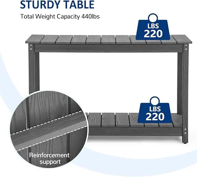 Outdoor Console Table, 48" Weather Resistant HIPS Patio Side Table, 440LBS Weight Capacity, 2-Tier Multifunctional Buffet Bar Storage Organizer for Garden Deck, Gray by GreenHaven Gardens