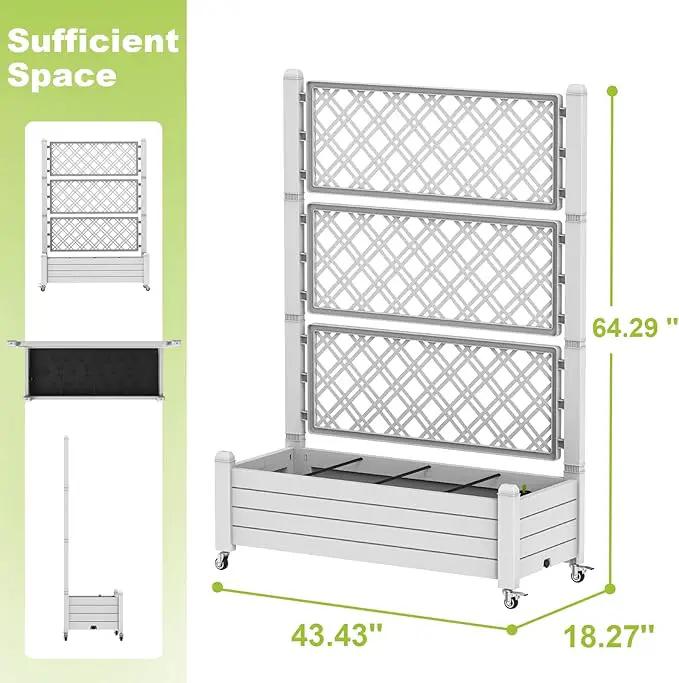 Elevated Raised Garden Bed with Trellis,Outdoor Large Resin Patio Planter Box Stand Divisible with Drain Plug,Water Monitor for Plants Vegetables Flowers Fruits (Ashen, 43.43 * 18.27 * 64.29) by GreenHaven Gardens
