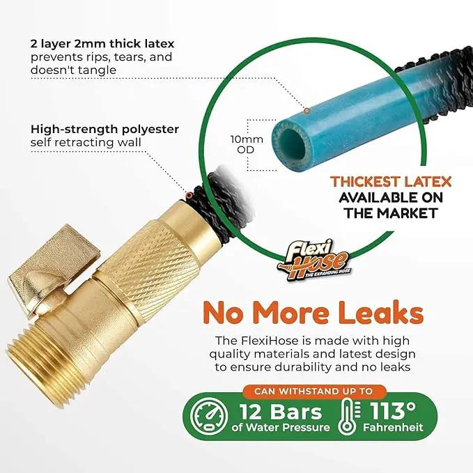 Flexi Hose with 8 Function Nozzle, 25FT - Lightweight Expandable Garden Hose, No-Kink Flexibility, 3/4 Inch Solid Brass Fittings and Double Latex Core by GreenHaven Gardens
