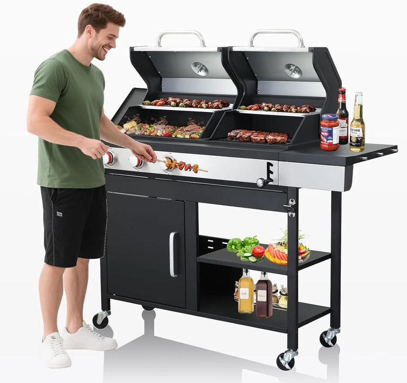 3 Burner Propane Gas BBQ Grill with Side Burner, Porcelain-Enameled Cast Iron Grates, Smoke Control Handle, 37,230 BTU Stainless Steel Grill for Outdoor Camping Barbecue Grilling Backyard Cooking by GreenHaven Gardens