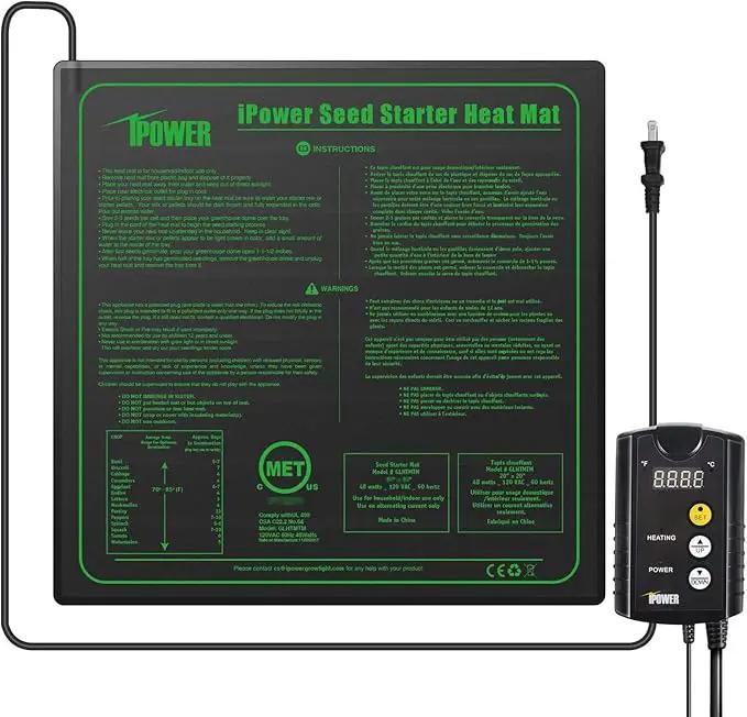iPower 20" x 20" Warm Hydroponic Seedling Heat Mat and Digital Thermostat Control Combo Set for Seed Germination, Black by GreenHaven Gardens