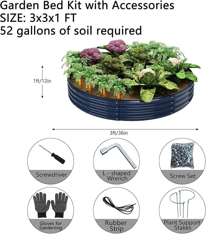Galvanized Metal Planter Round Raised Garden Bed Kit for Gardening Outdoor，3x3x1ft Grow Garden Box Raised Flower Bed，Round Galvanized Planter Outdoor Large Metal Fire Pit Ring by GreenHaven Gardens