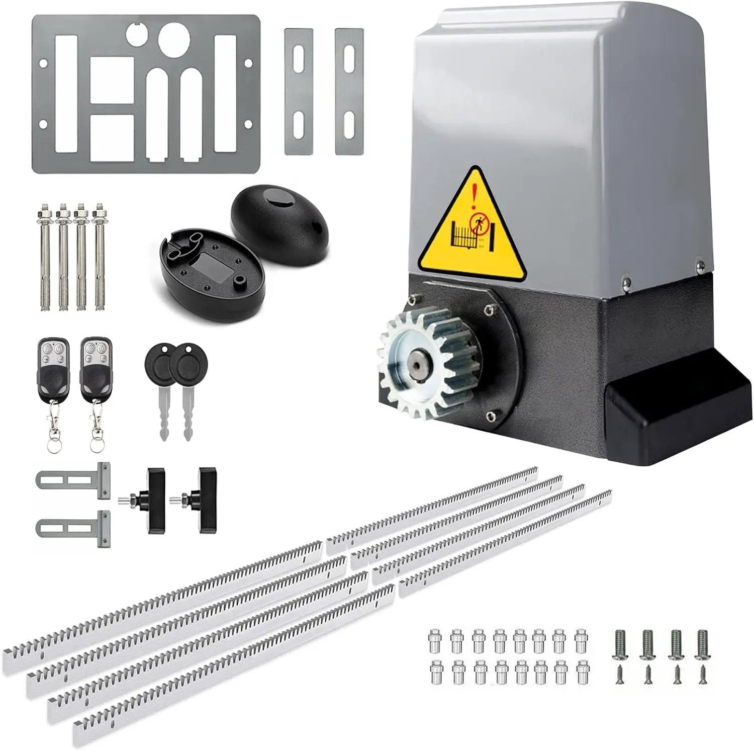 Blütezeit 1800lb Automatic Sliding Gate Opener Rack Drive Operator for Heavy Driveway Slide Gates Up to 40 Feet, Rolling Gate Motor with 2 Remote Controls, Infrared Sensor & Complete Hardware Kit by GreenHaven Gardens