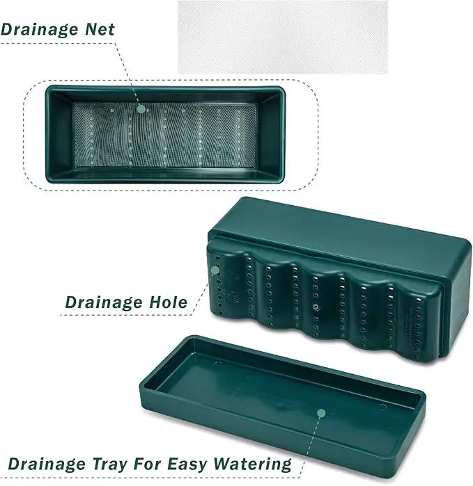 D'vine Dev 12 Inch Window Box Planter, Rectangle Plastic Herb Planter with Drainage Holes and Saucer, Indoor Succulent Cactus Vegetable Pot for Windowsill, Garden Balcony, Green, Set of 1, 76-X-C-1 by GreenHaven Gardens