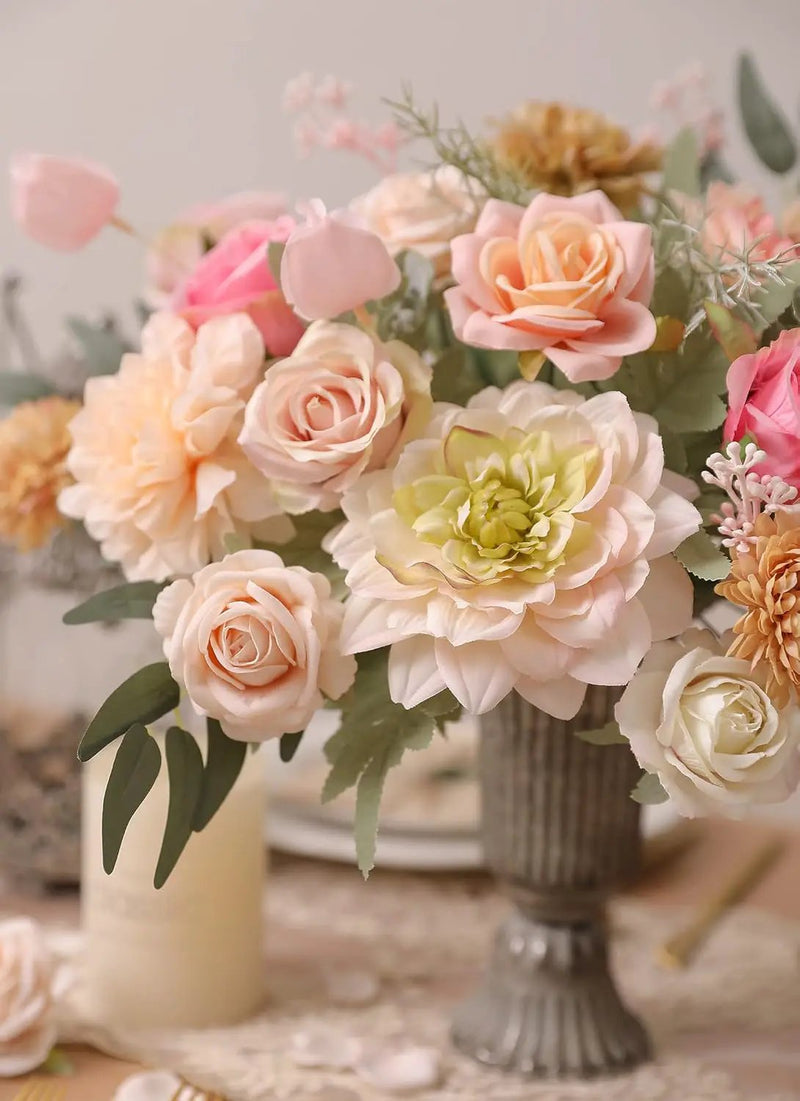 Artificial Flower Combo DIY Wedding Hand Bouquet Centerpiece Arrangement Party Baby Shower Home Decor (Light Pink) by GreenHaven Gardens