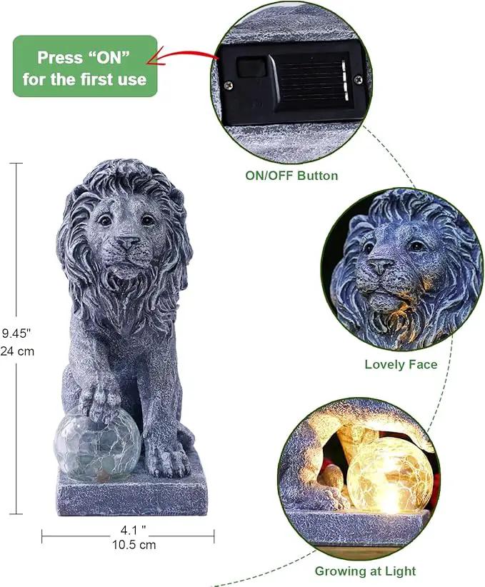 Solar Lion Statue for Garden Decor: Outdoor Figurines Sculpture with Ball for Lawn Patio Yard Balcony - Gifts for Mom Grandma Women by GreenHaven Gardens