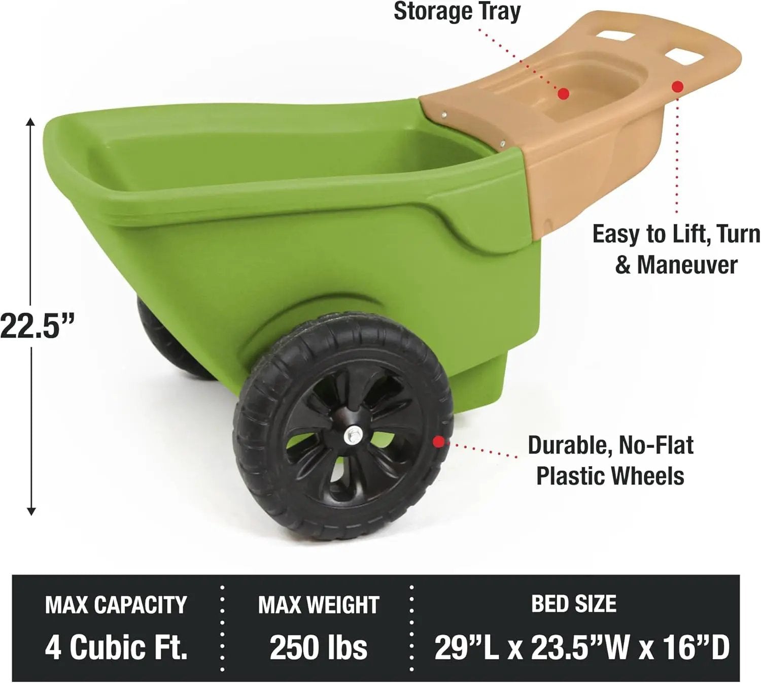 Simplay3 Easy Haul Wheelbarrow with Garden Tool Storage Tray, Durable Heavy-Duty Plastic Wheelbarrow with Large Easy Turn Wheels - Green, Made in USA… by GreenHaven Gardens