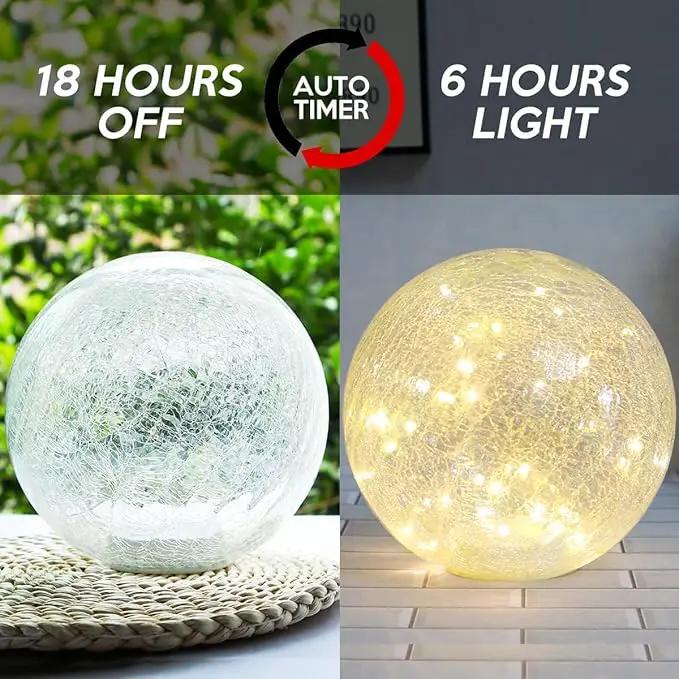 Mercury Crackle LED Glass Globe Ball Lamp with Timer, Battery Operated Night Light for Girls, Birthday, Halloween,Christmas - Decorative Gift for Home Warm White (with Timer) by GreenHaven Gardens