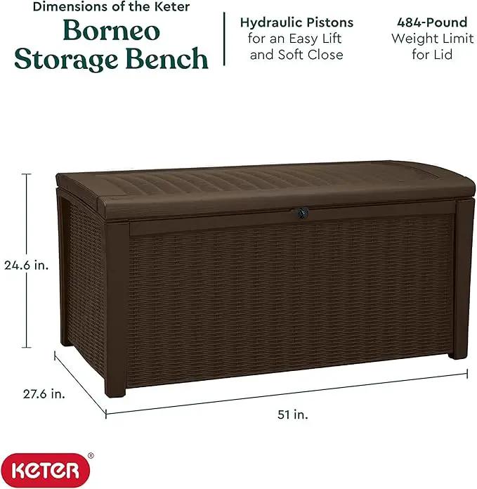 Keter Outdoor Storage Deck Box, for Patio, Backyard & Garden, Borneo, 110 Gallon, Brown - Lockable, Organizing, and Waterproof Plastic Container Bench by GreenHaven Gardens